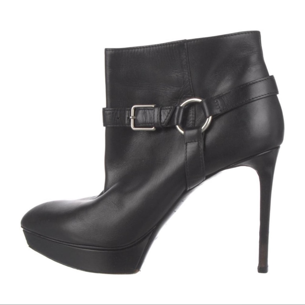 Yves Saint Laurent Black Leather Heeled Boots